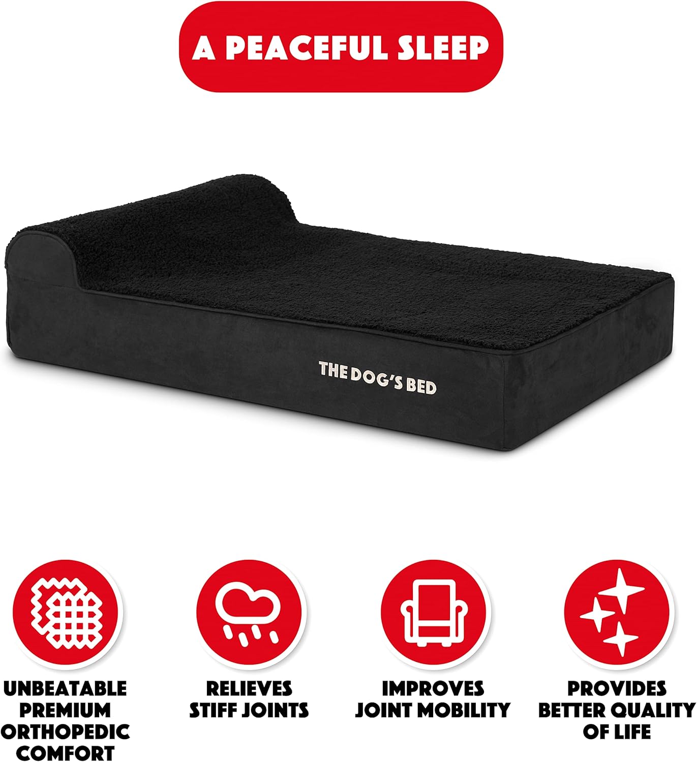 The Dog’s Bed Orthopedic Headrest Dog Bed Large Black Plush 40x25, Memory Foam, Pain Relief for Arthritis, Hip & Elbow Dysplasia, Post Surgery, Lameness, Veterinary Approved, Waterproof Washable Cover - Pet Explorer