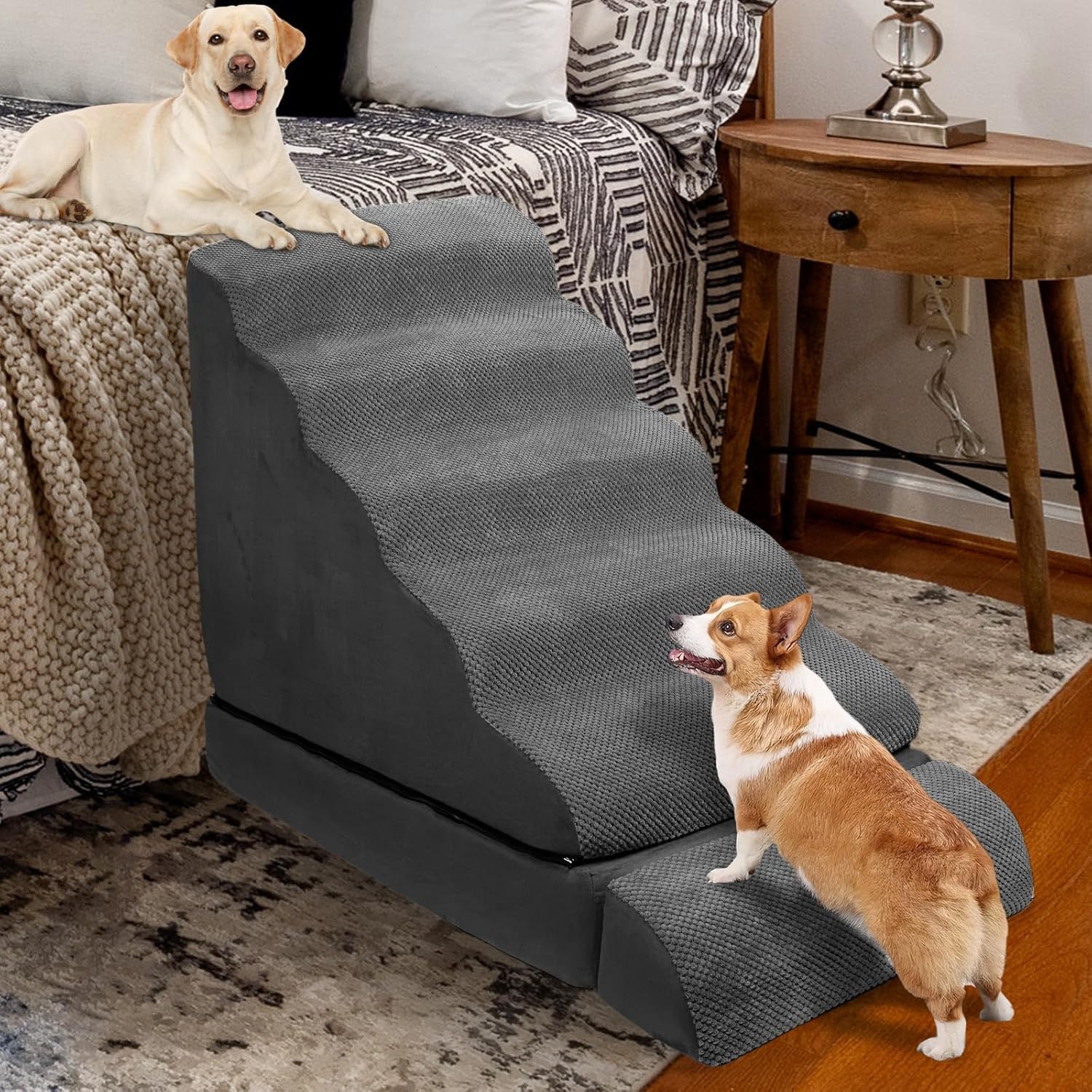 Soft Dog Stairs & Steps for High Beds 24-28 Inches Tall for Small Dogs, LitaiL Pet Stairs/Steps for Beds 28 Inches High, Non-Slip Dog Ramps for Older Cats - Pet Explorer