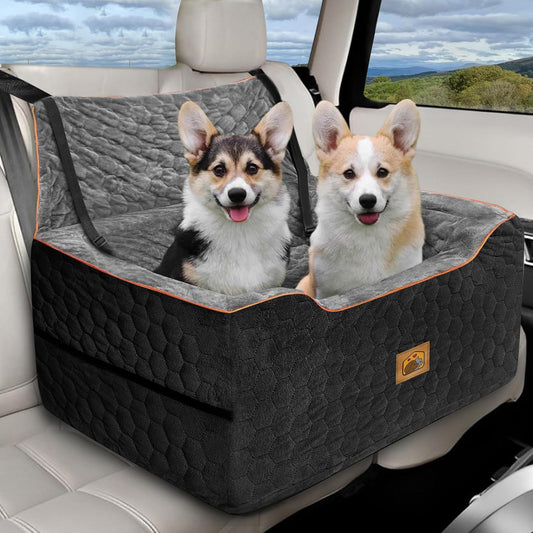 Dog Car Seat for Medium/Large Dog Booster Seat for Dogs Under 60 lbs or 2 Small Dogs, Multi-Functional Pet Car Seat with Thick Cushion, 2 Safety Leashes (BlackGray) - Pet Explorer