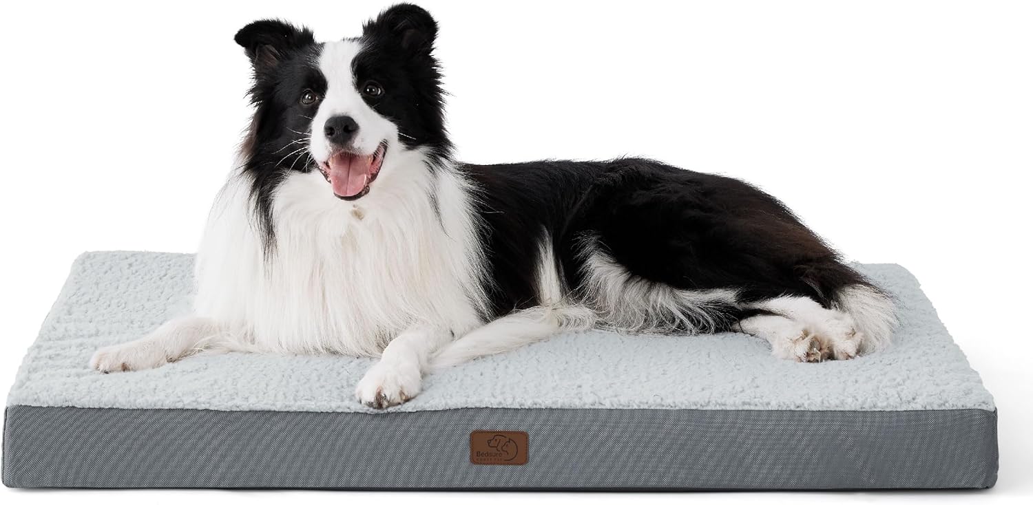 Bedsure Dog Beds Large Sized Dog - Orthopedic Flat Pet Beds with Removable Washable Cover, Egg Crate Foam Puppy Mat, Suitable for Pet Up to 65 lbs - Pet Explorer
