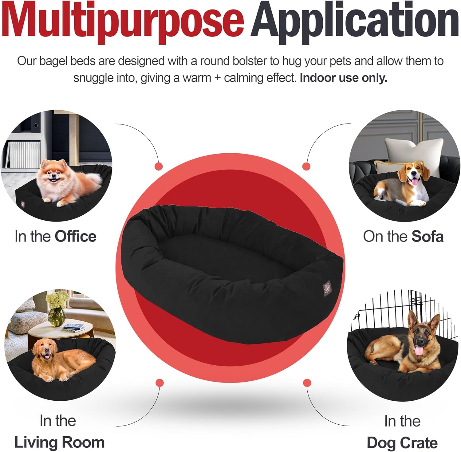 Majestic Pet 40 Inch Suede Shredded Memory Foam Mix Calming Large Dog Bed Washable 40 x 29 x 9 (Inch) - Cozy Soft Round Donut Dog Bed with Spine for Head Support - Pet Bed Black - Pet Explorer