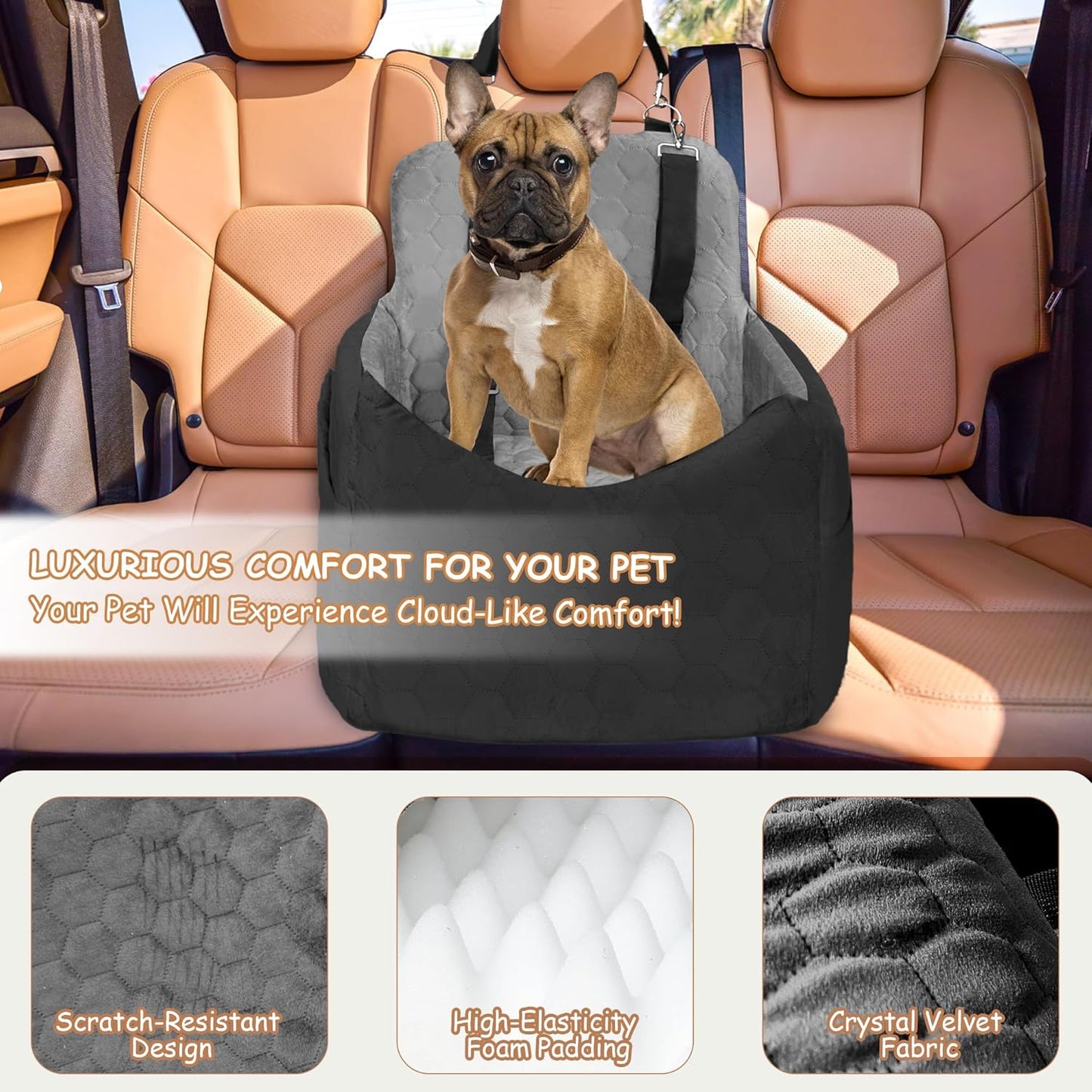 Dog Car Seat for Small/Medium Dogs - Dog Booster Seat with Safety Straps & Non-Slip Base, Travel Pet Car Seat with Storage Pockets, Washable & Removable, Suitable for Dogs Under 35 lbs (Black&Gray) - Pet Explorer