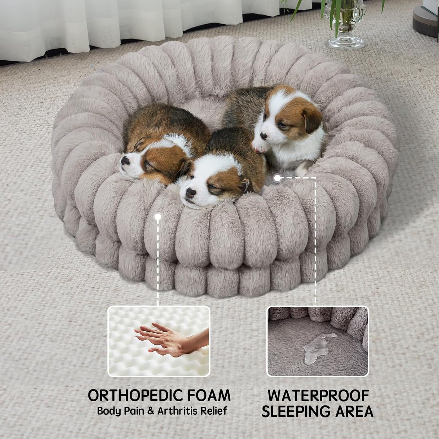 BALANCE Luxury Donut Dog Bed, 23 Inches Round Dog Beds for Small Dogs Washable, Orthopedic Calming Pet Bed for Puppy and Cats with Anti-Slip Bottom, Oatmeal - Pet Explorer