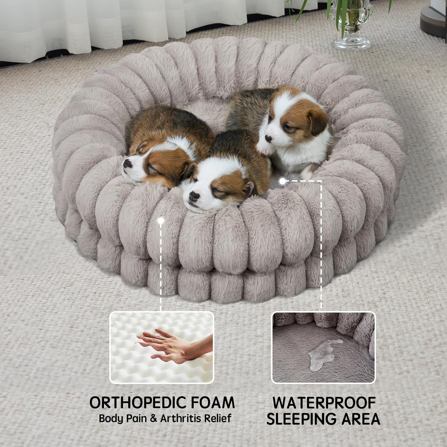 BALANCE Luxury Donut Dog Bed, 23 Inches Round Dog Beds for Small Dogs Washable, Orthopedic Calming Pet Bed for Puppy and Cats with Anti-Slip Bottom, Oatmeal - Pet Explorer