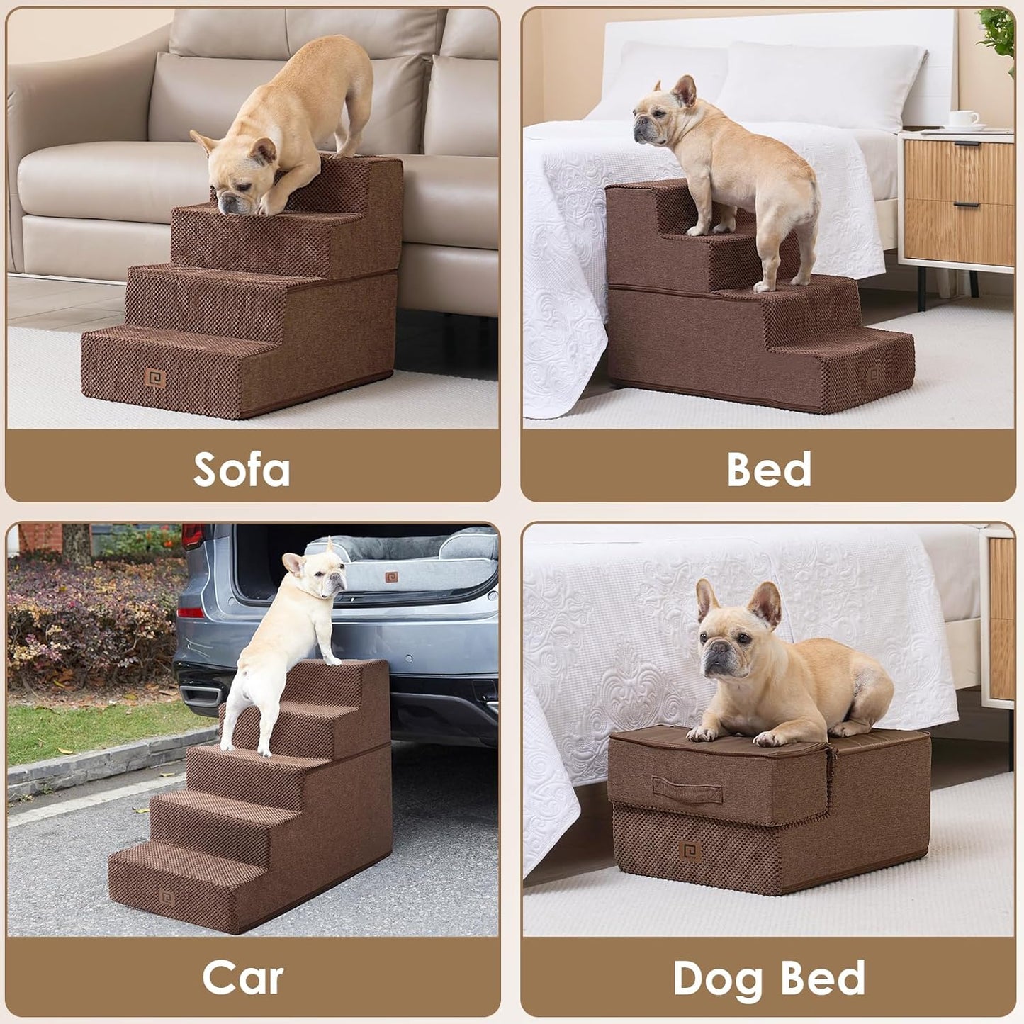 EHEYCIGA Dog Stairs for Small Dogs 13.5" H, 3-Step Dog Steps for Couch Sofa and Chair, Pet Steps for Medium Cats, Non-Slip Balanced Pet Ramp Indoor, Brown - Pet Explorer