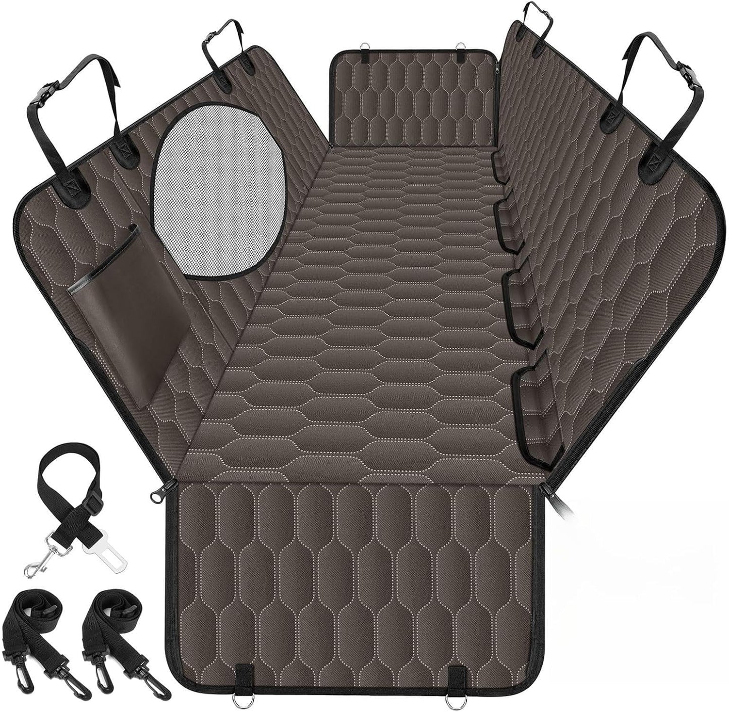 Waterproof Dog Car Seat Cover - Scratch Proof Nonslip Back Seat Hammock with Mesh Window & Storage Pocket for SUVs/Trucks/Sedans-S, Brown/Black - Pet Explorer