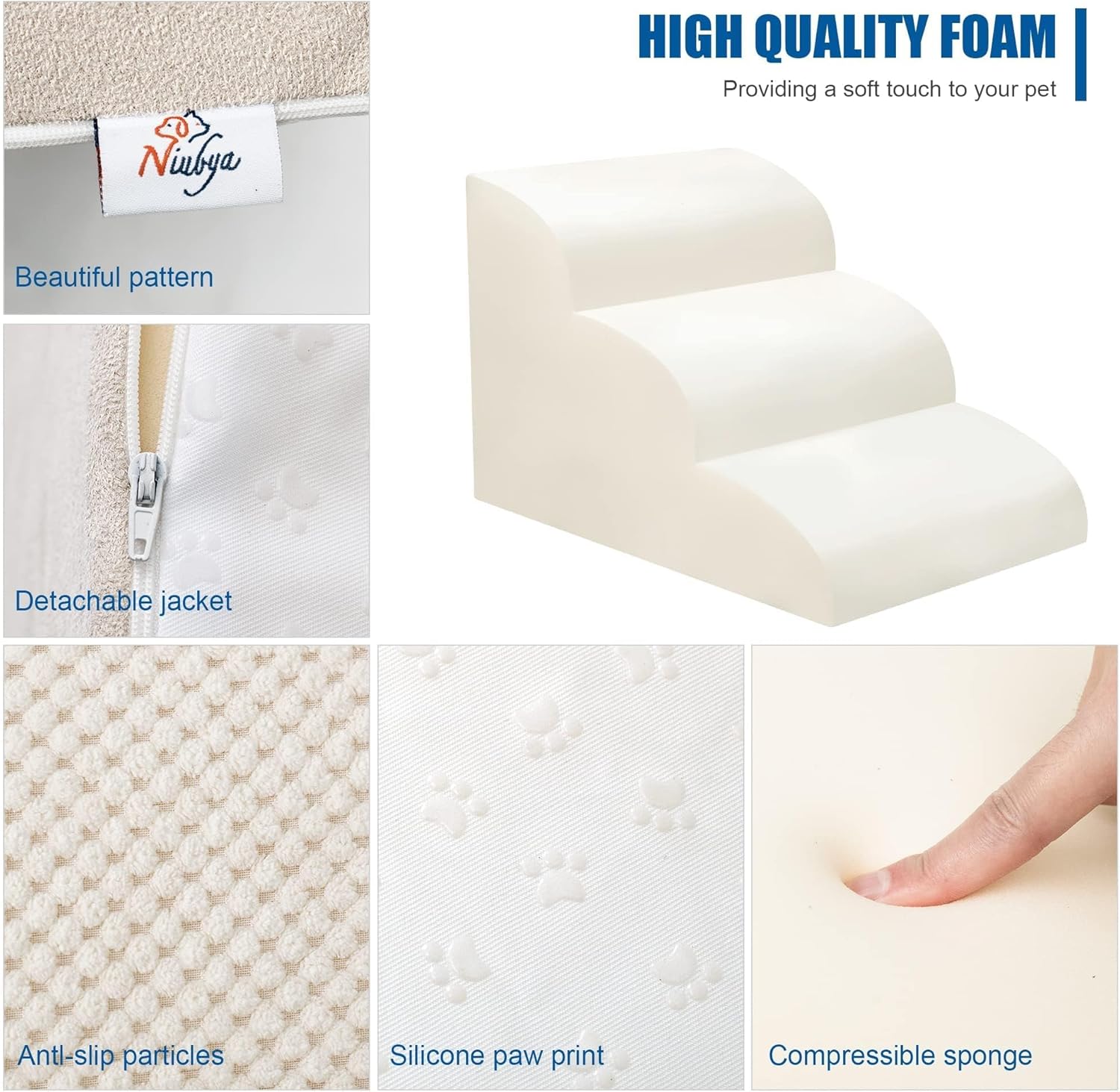 Dog Stairs for Small Dogs - High Density Foam Pet Steps, Extra Wide Dog Ramp with Non-Slip Bottom for High Beds, Couch and Sofa, Best for Dogs Injured, Older Doggy Cats - Pet Explorer