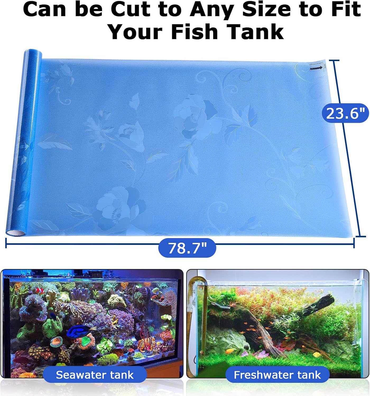 Aquarium Background Paper, Blue Fish Tank Backdrop Wallpaper Electrostatic Adhesive, No Glue, Easy to Install, Reusable (23.6" H × 78.7" L, Translucent) - Pet Explorer