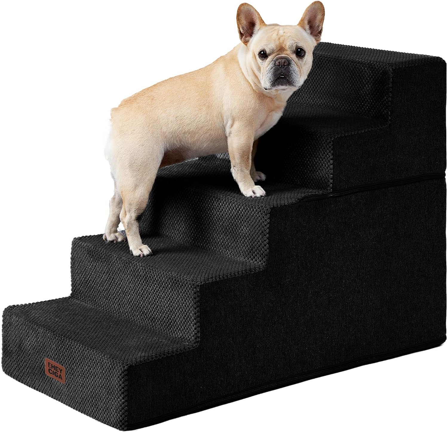 EHEYCIGA Dog Stairs for High Bed 25" H, 5-Step Extra Wide Dog Steps for Bed, Pet Steps for Small Dogs and Cats, Non-Slip Balanced Pet Ramp Indoor, Black - Pet Explorer