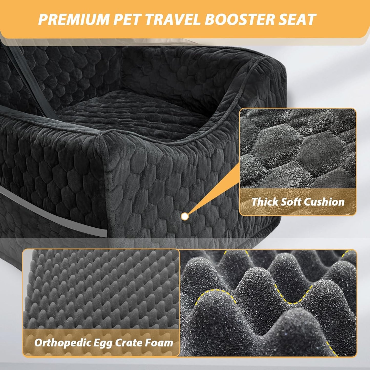 Dog Car Seat for Small/Medium Dogs, Memory Foam Dog Booster Seat, Travel Safety with Washable Removable Cover, Storage Pockets for Dogs up to 35 lbs(Black) - Pet Explorer