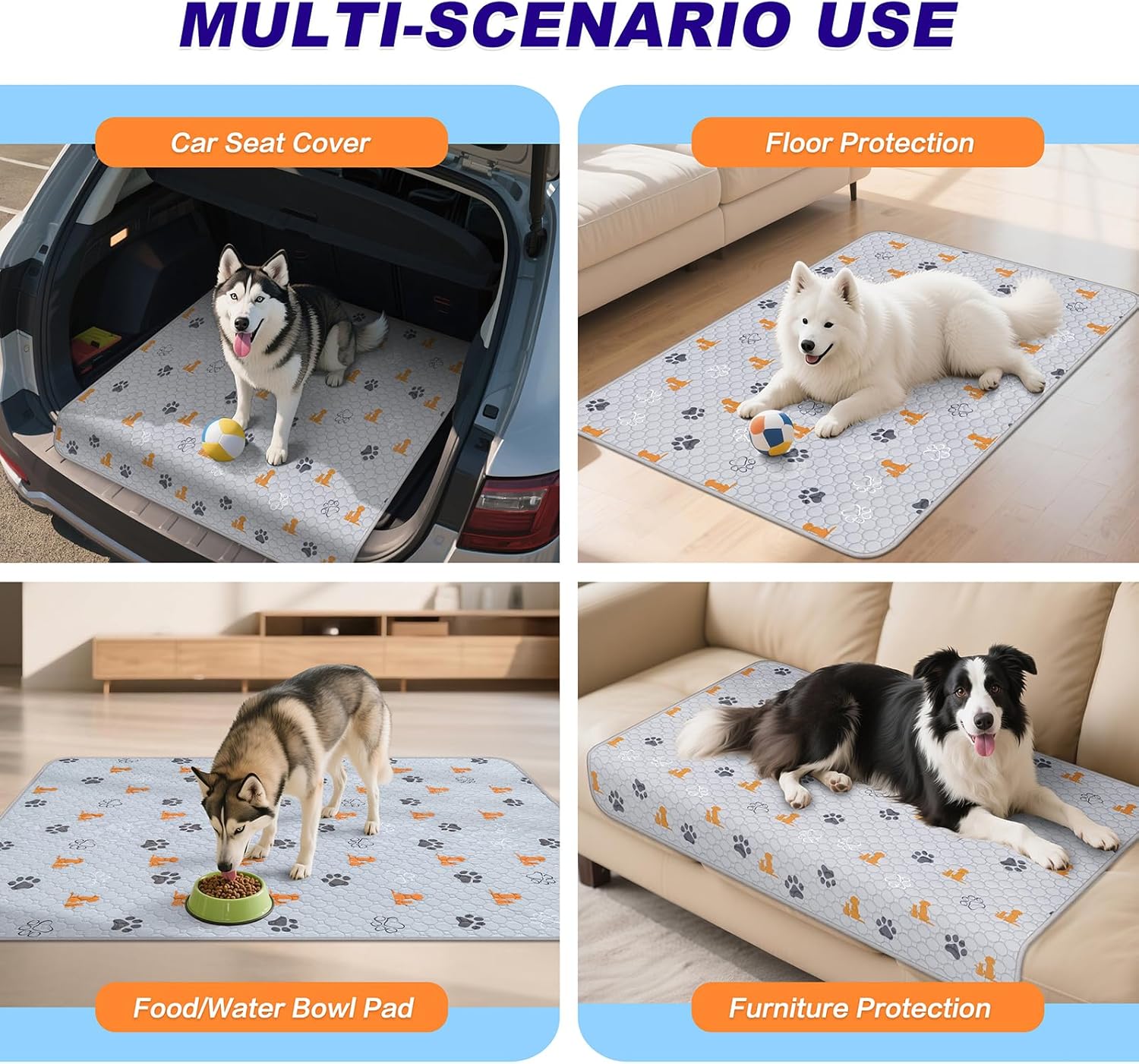 Washable Pee Pads for Dogs, 1 Pack Absorbent Reusable Training Dog Pads Pet Puppy Pads, Non-Slip Potty Pads for Whelping, Playpen, Crate, Bed, Orange, 72"x72" - Pet Explorer