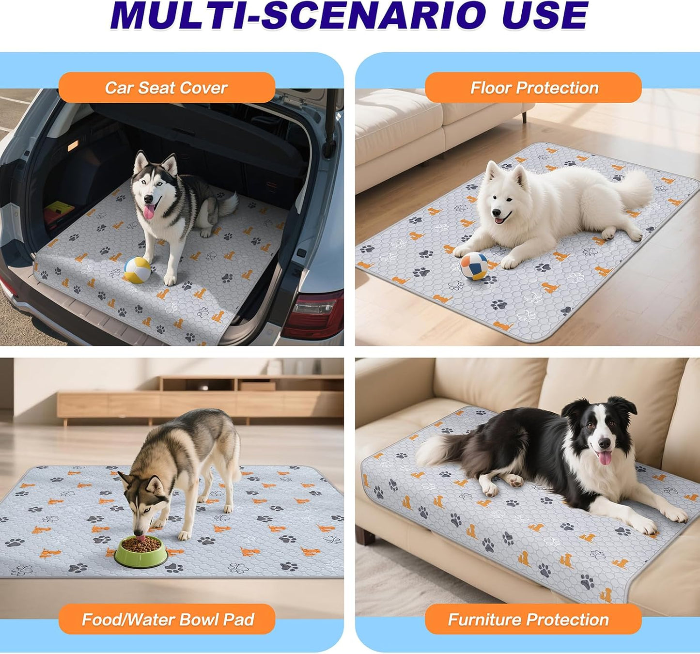 Washable Pee Pads for Dogs, 2 Pack Absorbent Reusable Training Dog Pads Pet Puppy Pads, Non-Slip Potty Pads for Whelping, Playpen, Crate, Bed, Orange, 48"x48" - Pet Explorer