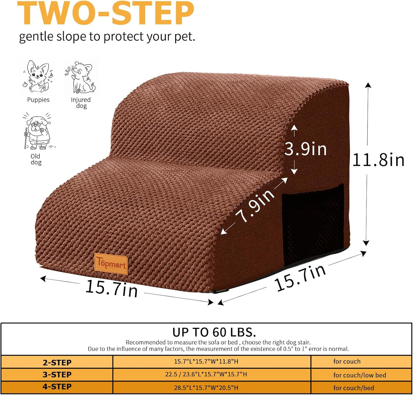 Topmart High Density Foam Pet Steps 2 Tiers,11.8" High,Non-Slip Dog Stairs & Ramp,Soft Foam Dog Ladder,Best for Injured,Older Cats,Pets with Joint Pain,Suitable for Low Sofas,Stairs,Lower Place - Pet Explorer