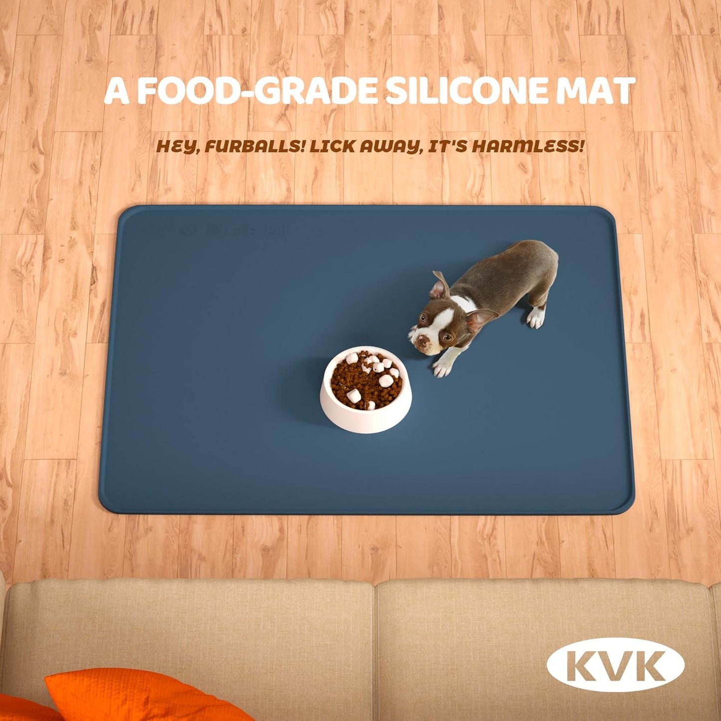 KVK Dog Food Mat, 39.4×29.5in Extra Large Silicone Pet Feeding Mat - Waterproof, Non - Slip, Chew - Resistant for Food & Water, Protect Floors (Royal Blue) - Pet Explorer