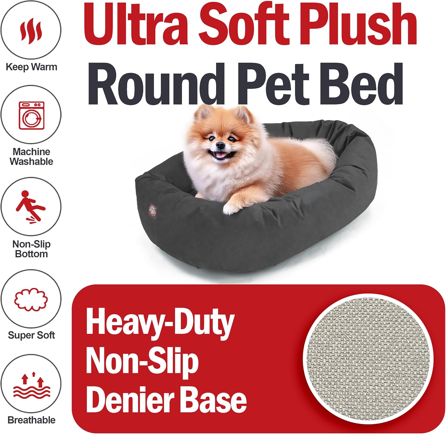 Majestic Pet 24 Inch Suede Calming Dog Bed Washable 24x19x7 (Inch) – Cozy Soft Round Donut Dog Bed with Spine Support for Dogs to Rest Their Head - Pet Bed Small – Gray (2025) - Pet Explorer