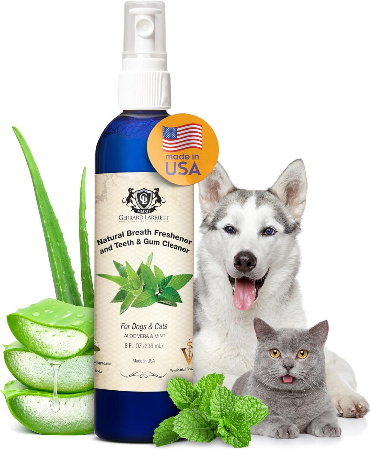 Dog Mouthwash, Dog and Cat Breath Spray with Baking Soda - 8 oz Natural Dog Breath Fresheners with Mint and Aloe Vera Mouth Spray for Tartar Control and Plaque, Dog Teeth Cleaning by Gerrard Larriett - Pet Explorer