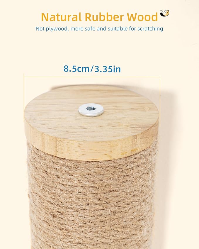 2-Pcs 34'' Wall Mounted Cat Scratcher for Large Cats, Tall Scratching Posts, Corner Cat Climbing Pole for Indoor Cats Climb Stretch Play, Wooden