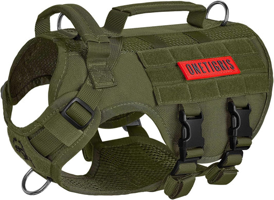OneTigris Tactical Dog Harness for Small Dogs, No Pull Small Dog Vest Harness Breathable Military Dogs Molle Vests with Handles, Harness for Walking Hiking Training (Green, XS)