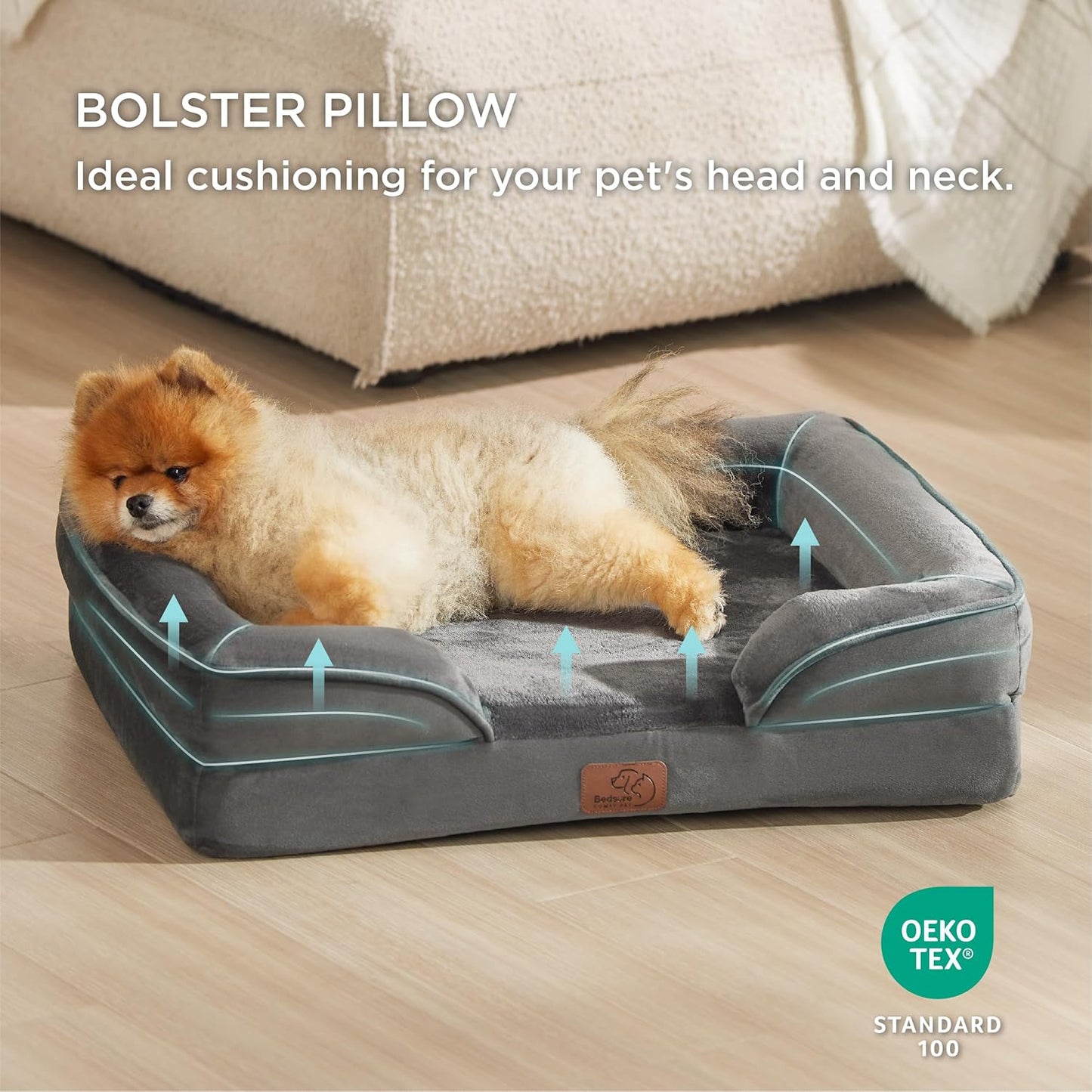 Bedsure Small Orthopedic Dog Bed - Washable Bolster Dog Sofa Beds for Small Dogs, Supportive Foam Pet Couch Bed with Removable Washable Cover, Waterproof Lining and Nonskid Bottom Couch, Dark Grey - Pet Explorer