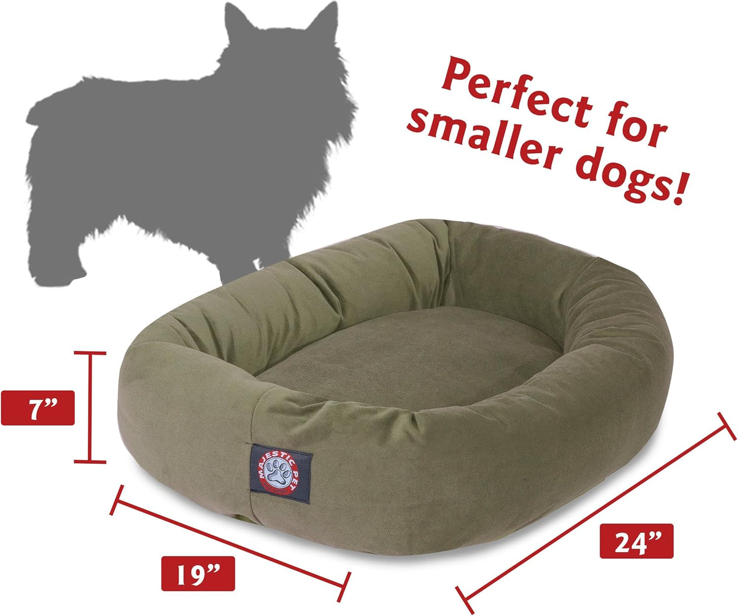 Majestic Pet 24 Inch Suede Calming Dog Bed Washable 24x19x7 (Inch) – Cozy Soft Round Donut Dog Bed with Spine Support for Dogs to Rest Their Head - Pet Bed Small – Sage - Pet Explorer