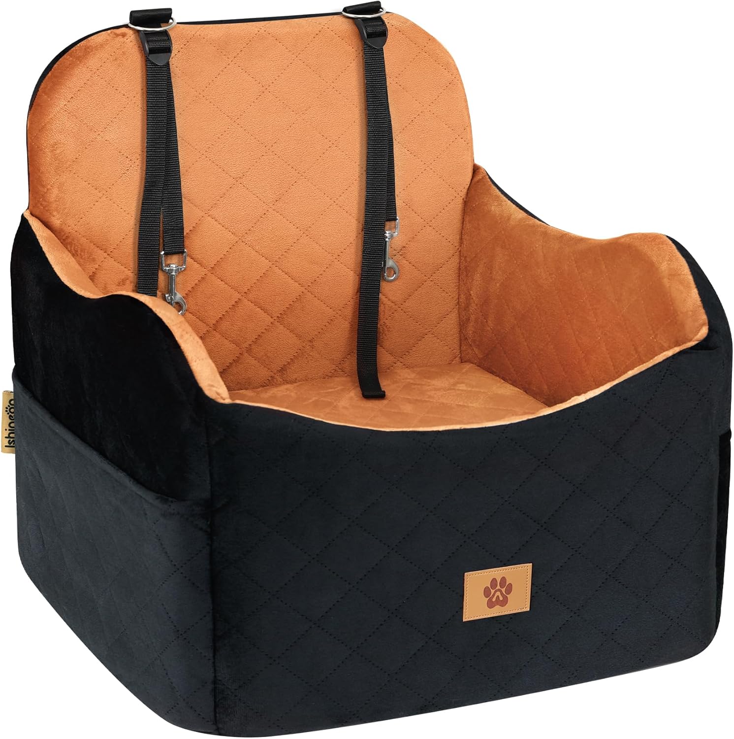 Car Seat Booster for Dog: High-Support Memory Foam Pet Car Seat for Small/Medium Dogs Under 35lbs with Elevated Cushion,Pockets - Detachable Washable Puppy Travel Bed for Driving(Black/Brown) - Pet Explorer