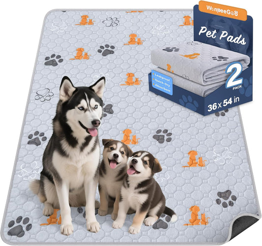 Washable Pee Pads for Dogs, 2 Pack Absorbent Reusable Training Dog Pads Pet Puppy Pads, Non-Slip Potty Pads for Whelping, Playpen, Crate, Bed, Orange, 36"x54" - Pet Explorer