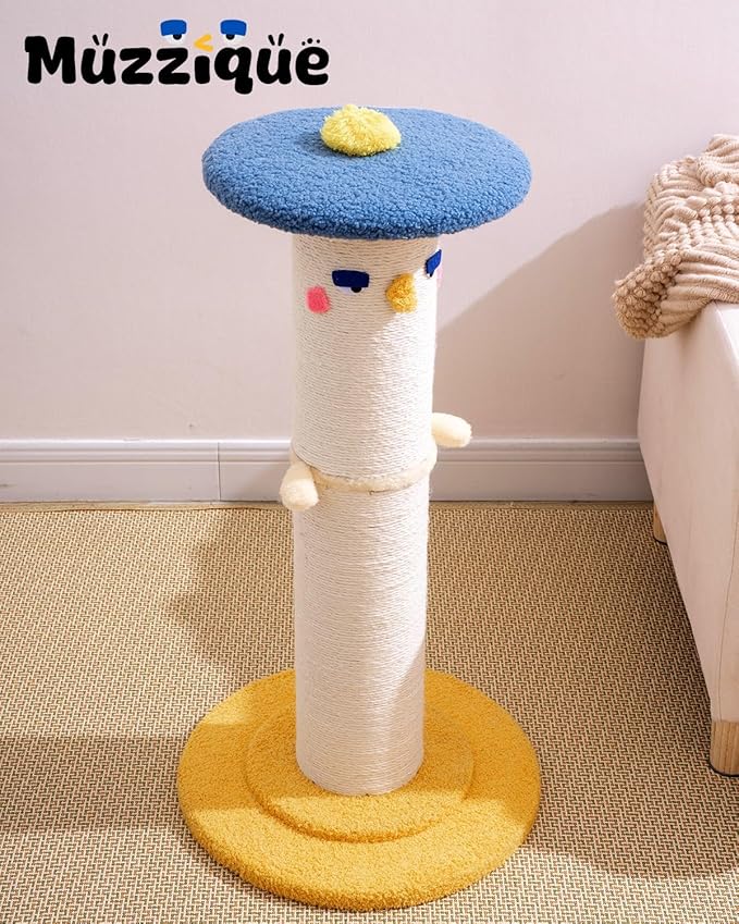 Cat Scratching Post, 31 inch Tall Thicker Scratch Post w/Perch, Full Strectch for Indoor Cats, Adult/Kitten/Kitty Sisal Rope Scratcher, Large Play Toy Stand, Cute Adjustable Heights Furniture