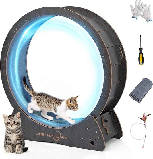 Cat Exercise Wheel, 35.9" Cat Running Wheel for Indoor Cats with Quiet Carpeted Runway, Cats Treadmill Wheels with Locking Mechanism, Cat's Weight Loss and Health - Black