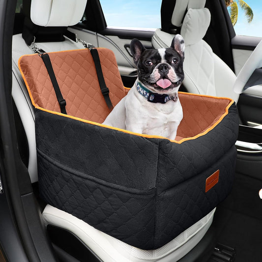 Small Dog Car Seat, Memory Foam Dog Booster Seats with Thick Cushion for Medium Dogs Under 35lbs, Detachable Washable Pet Car Seat Travel Bed with Storage Pockets,2 Safety Belts - Pet Explorer