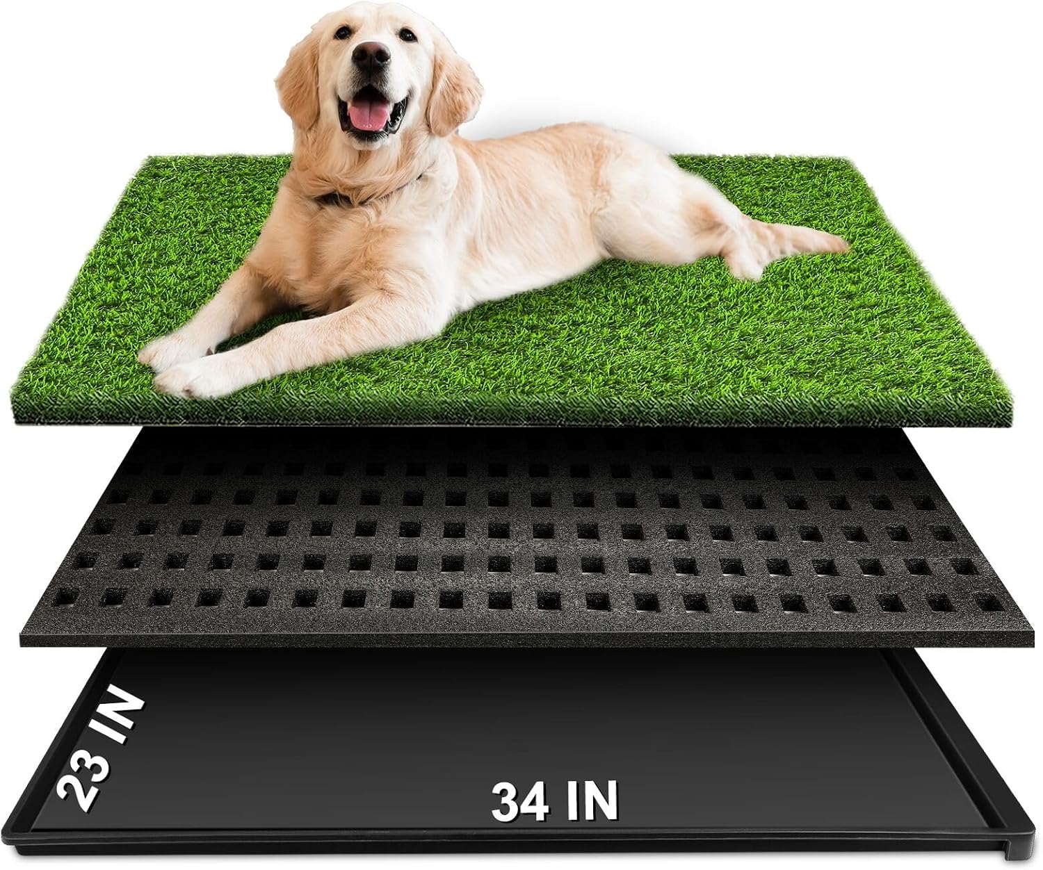 Dog Grass Pad with Tray, 34''X23'' Large Artificial Turf Grass Potty, Reusable Puppy Pee Pads for Dogs, Portable Dog Litter Box for Indoor/Outdoor Potty Training Toilet - Pet Explorer