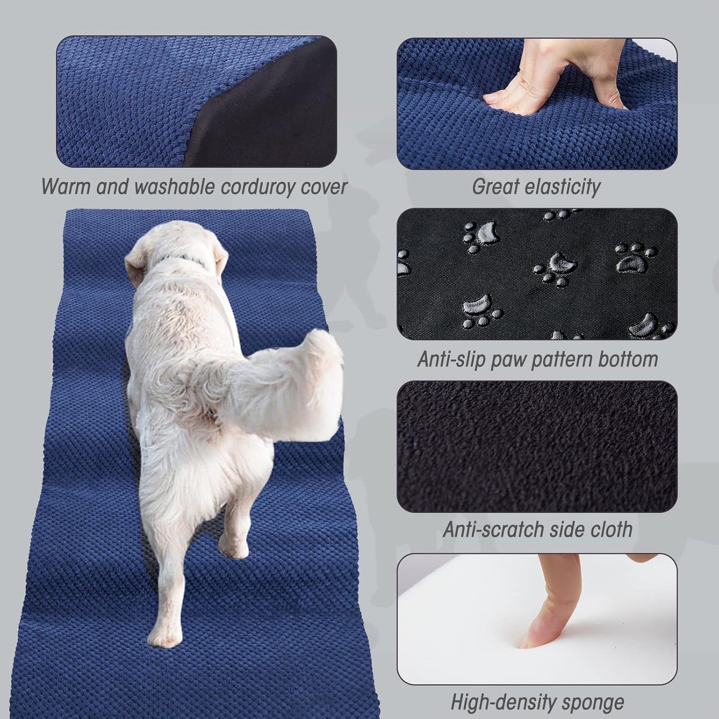 Dog Steps&Stairs for High Beds 24.4 inches High Up to 24-28 inches Bed, Tall Extra Wide Pet Stairs/Steps for High Bedsides,Non-Slip Dog Ramps for Small Older Dogs/Cats(Blue) - Pet Explorer