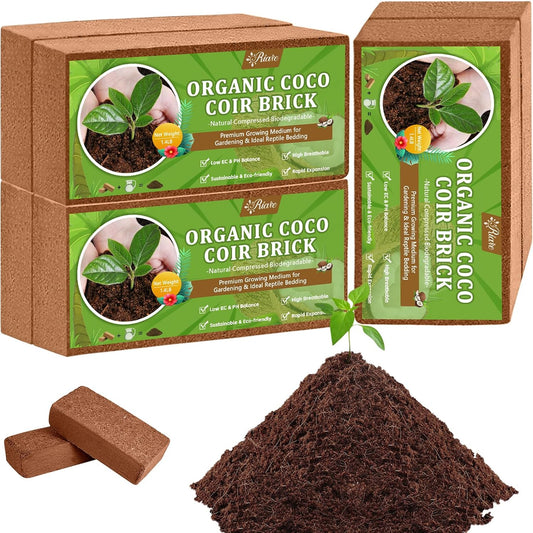 Riare 6pcs Organic Coco Coir Bricks Soil Blocks- 100% Natural Compressed Coco Peat Brick Coconut Fiber Substrate with Low EC& pH Balance, High Expansion Coco Coir Pith Coconut Husk for Garden - Pet Explorer