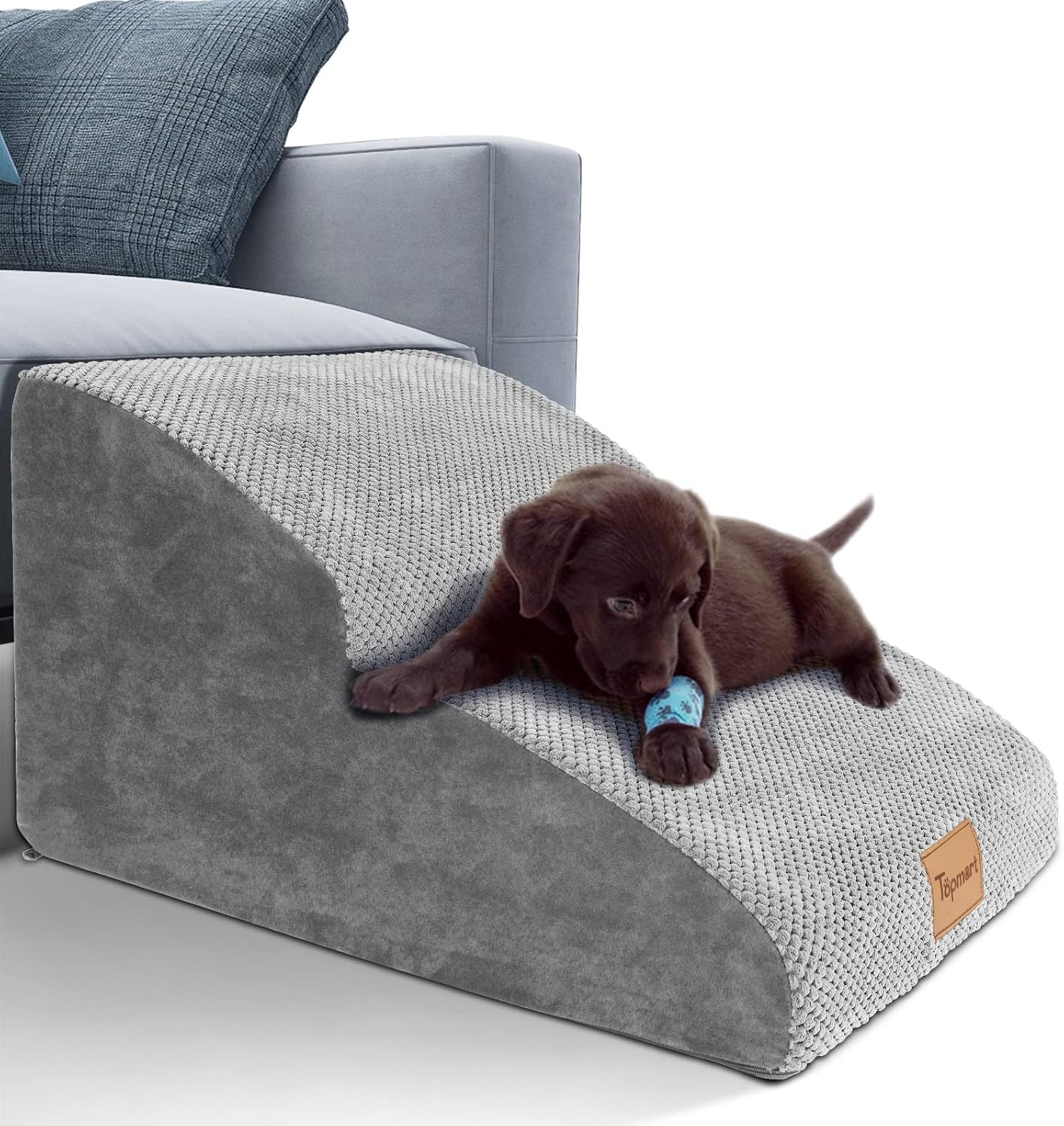 Topmart High Density Extended Foam Dog Ramp&Steps 2 Tiers,11.8" High,Non-Slip Dog Stairs,Soft Foam Pet Ladder with Waterproof Cover,Best for Injured,Older Cats,Pets with Joint Pain - Pet Explorer