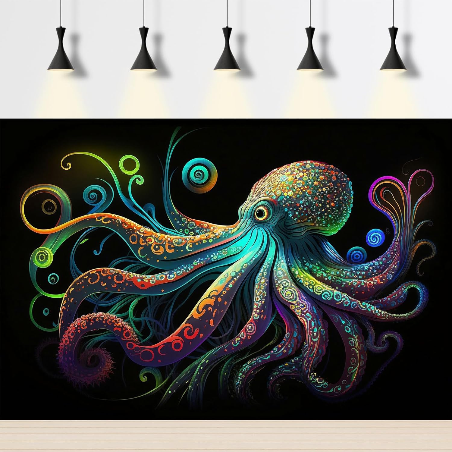 Octopus Aquarium Background Exquisite Colorful Octopus Terrarium Background Glowing Octopus on Black Background Fish Tank Backdrop Octopus Backdrops Poster Wallpaper Decorations Vinyl 30x12in - Pet Explorer