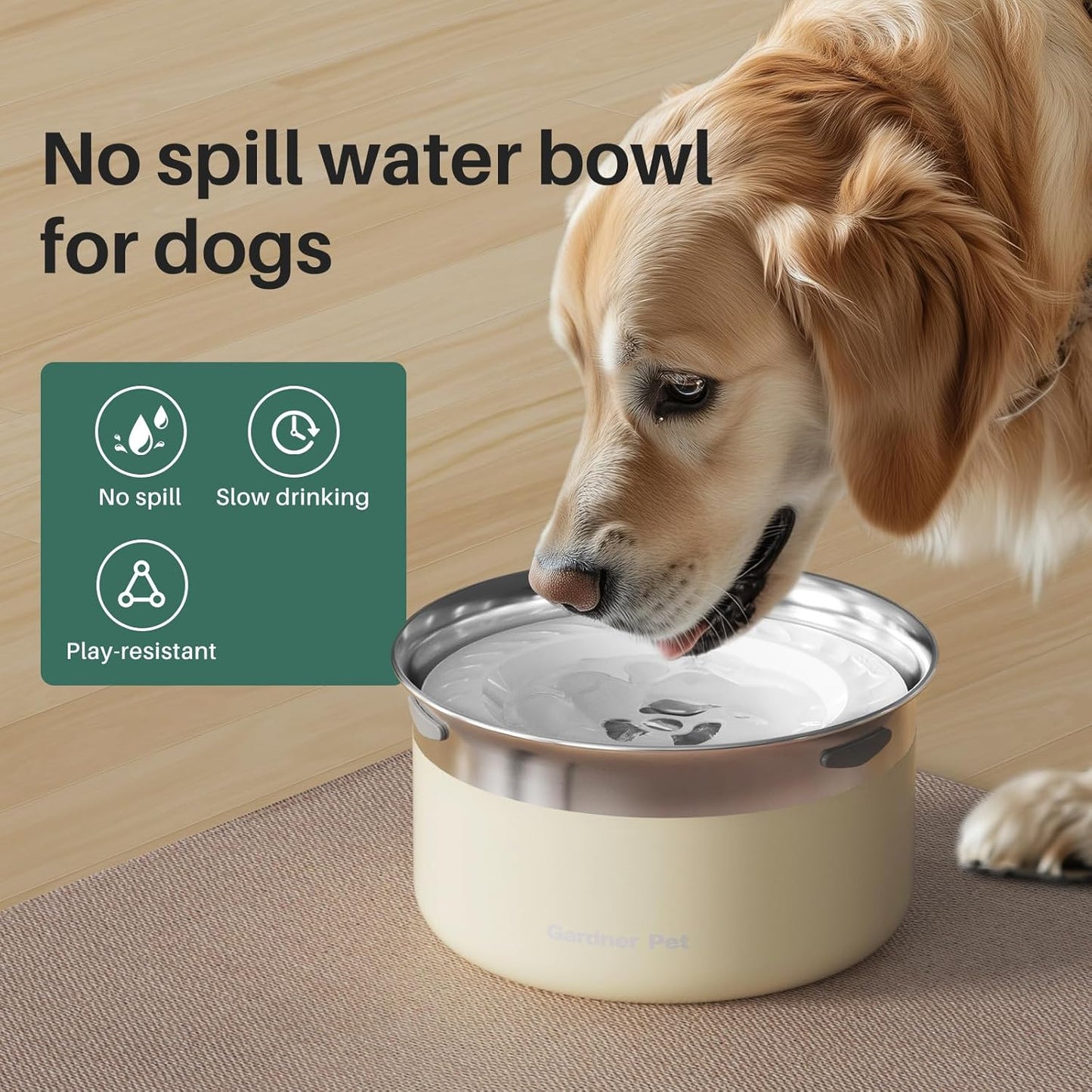 Gardner Pet Dog Bowls 1 Gallon (3.85L) Stainless Steel No Spill Water Bowl, Slow Water Feeder Metal Dog Bowls, Spill Proof Water Dispenser for Large Dogs, Promotes Healthy Hydration(White) - Pet Explorer