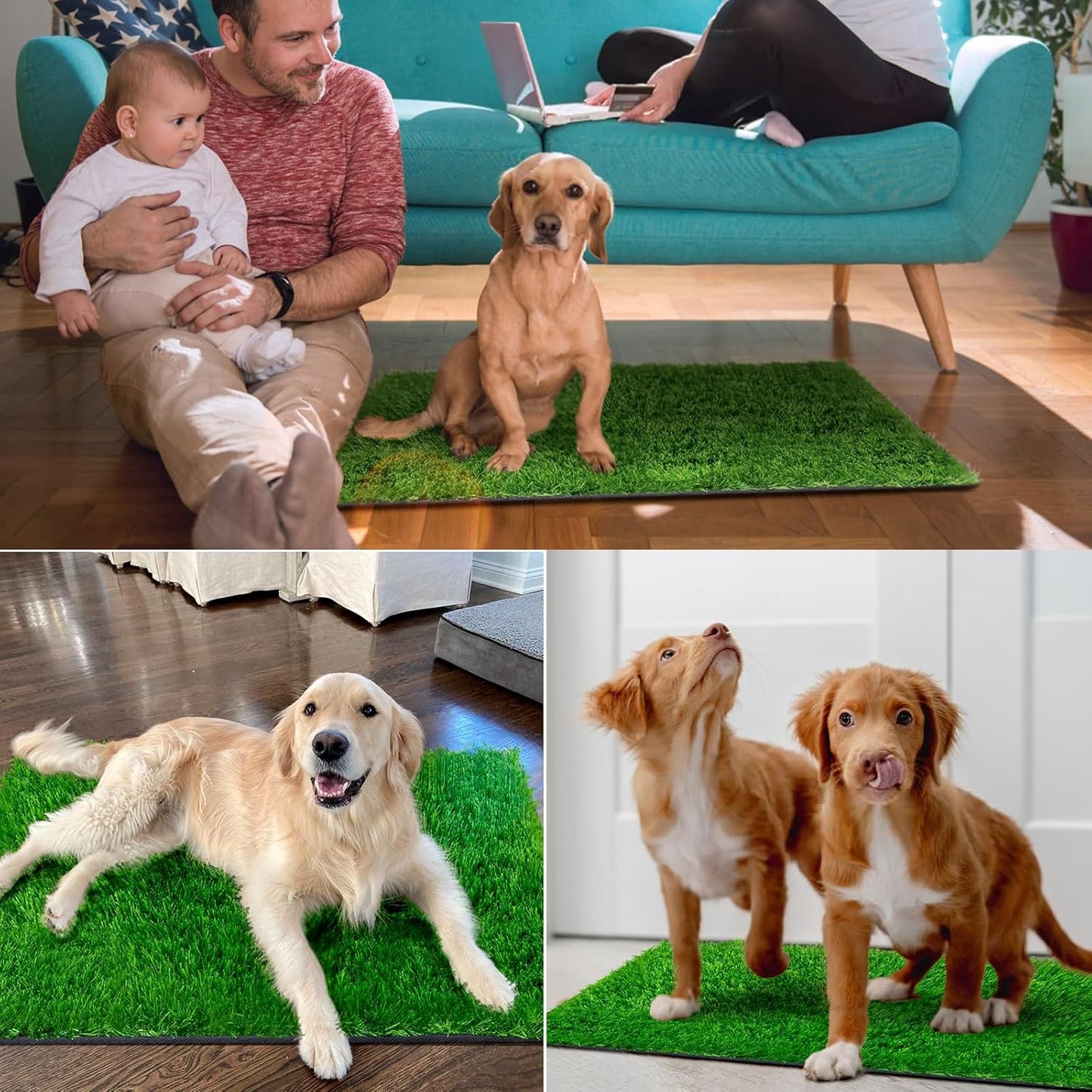 Pee Pads for Dogs with Fake Grass, 27" x 21" Indoor Artificial Grass for Dogs Potty, Lawn Pee Pads for Doggie Washable, Reusable and Lawn for Replacement, Puppy Training Litter Box for Outdoor Patio - Pet Explorer