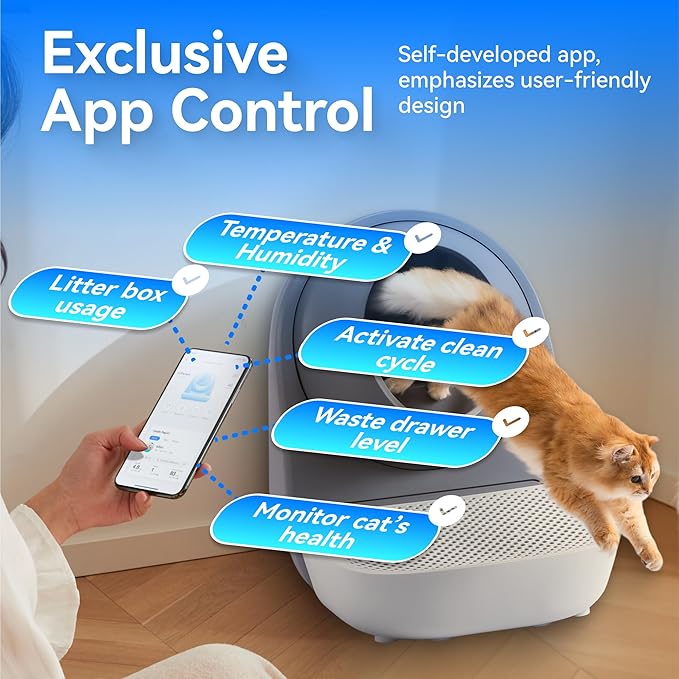 CATLINK Self-Cleaning Automatic Cat Litter Box, Gray - Robot Litter Box with Health Monitoring, Multi-Cat Households, Safe Anti-Pinch, Odor-Free/APP Control/Large Capacity/60 Liners, 1-Year Warranty