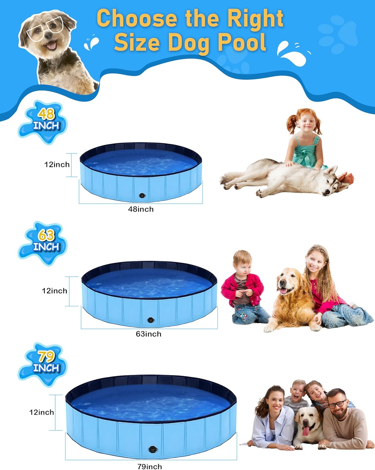 Foldable Dog Pool, Lexda Hard Plastic Shell Pet Swimming Pools for Large Dogs, Collapsible Plastic Pet Pool, Portable Bathing Tub for Dogs (79x12inch) - Pet Explorer