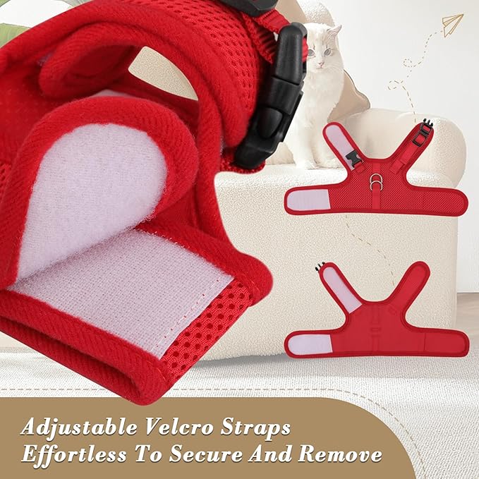 Athena Collection Adjustable Cat Harness with Velcro, Portable Extra Small Cat Vest Harness Breathable Comfy Escape Proof Cat Kitten Harness Pet Supplies for Outdoor Walking, Training, Red