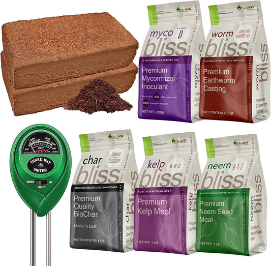 Coco Coir 650gm Bricks + Worm Castings + Mycorrhizal Inoculant + Neem Meal Fertilizer + Organic Biochar for Plants - All Natural Soil Amendments for Plants - Organic Coco Coir for Plants & Gardening - Pet Explorer