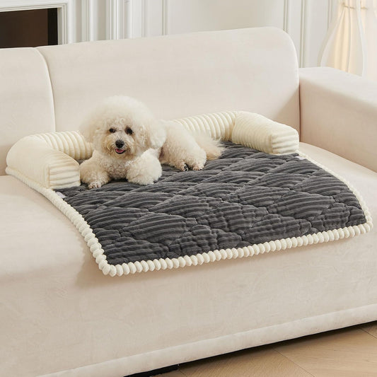 HAOMAIJIA Dog Couch Bed for Small Dogs, Non Slip Pet Couch Covers for Sofa Thick Soft Washable Dog Couch Cover Protector All Seasons Universal Dogs and Cats Bed Mat (Grey, Small)