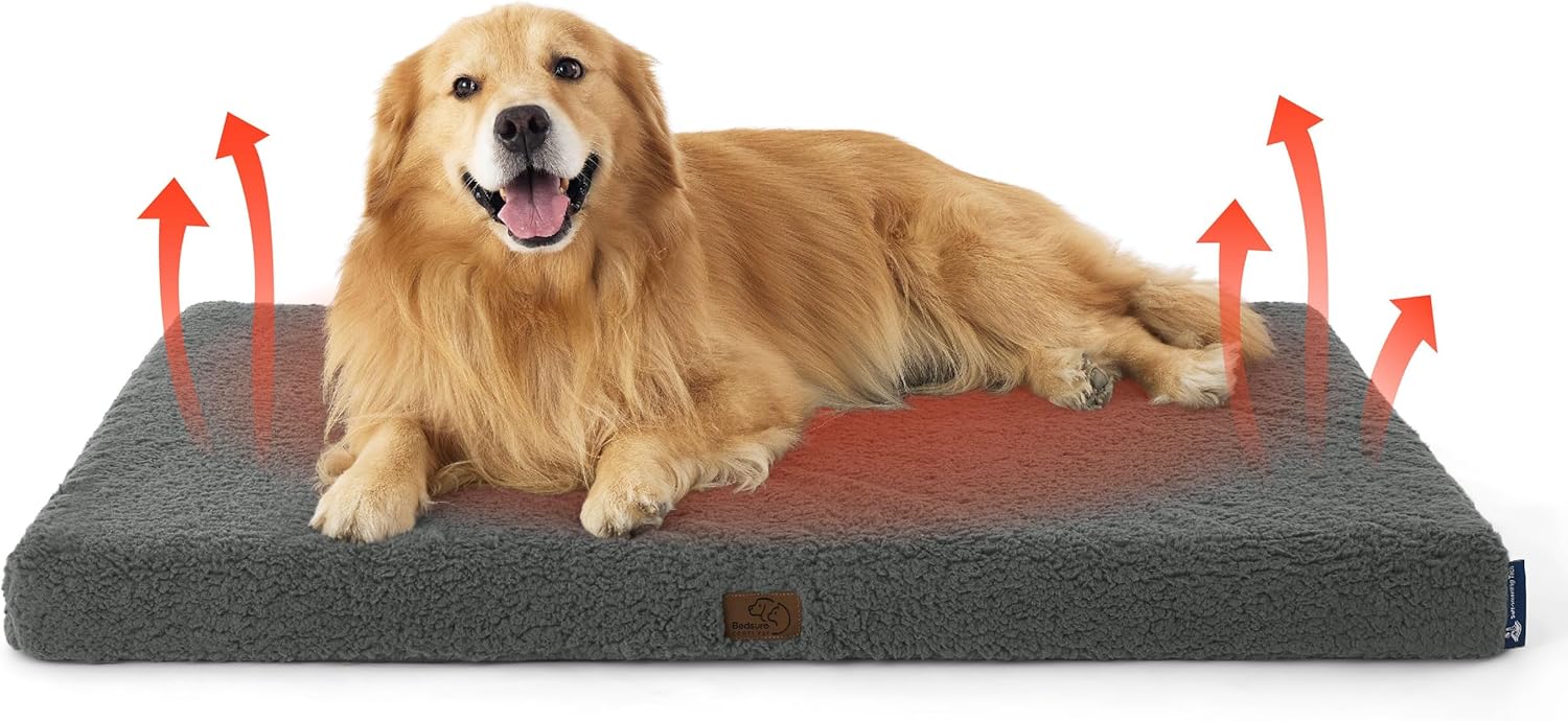 Bedsure Self Warming Dog Beds Large Sized Dog - Extra-Large Orthopedic Waterproof Puppy Bed with Removable Washable Cover, Egg Crate Foam Pet Mat, Suitable for Pet Up to 100 lbs - Pet Explorer