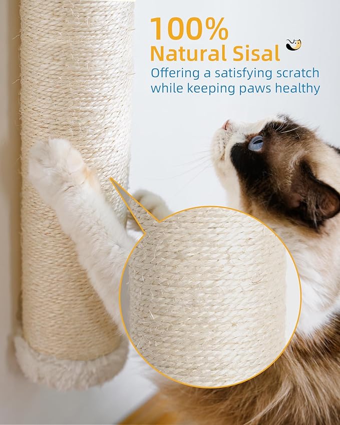 68" Cat Wall Scratcher, 2-Pcs of 34inch Tall Sisal Scratching Posts, Wall Mounted Cat Pole for Indoor Large Adult Cats Climb Stretch Play
