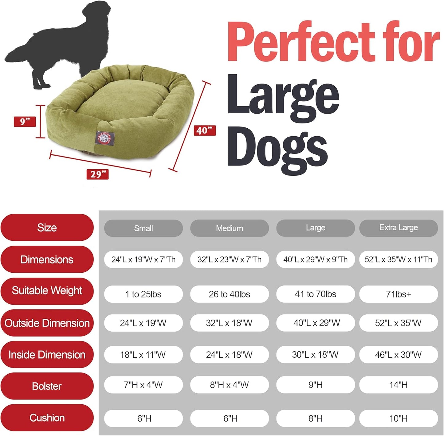 Majestic Pet 40 Inch Micro Velvet Calming Dog Bed Washable 40x29x9 (inch) – Cozy Soft Round Donut Dog Bed with Spine for Head Support - Pet Bed Large – Apple (2025) - Pet Explorer