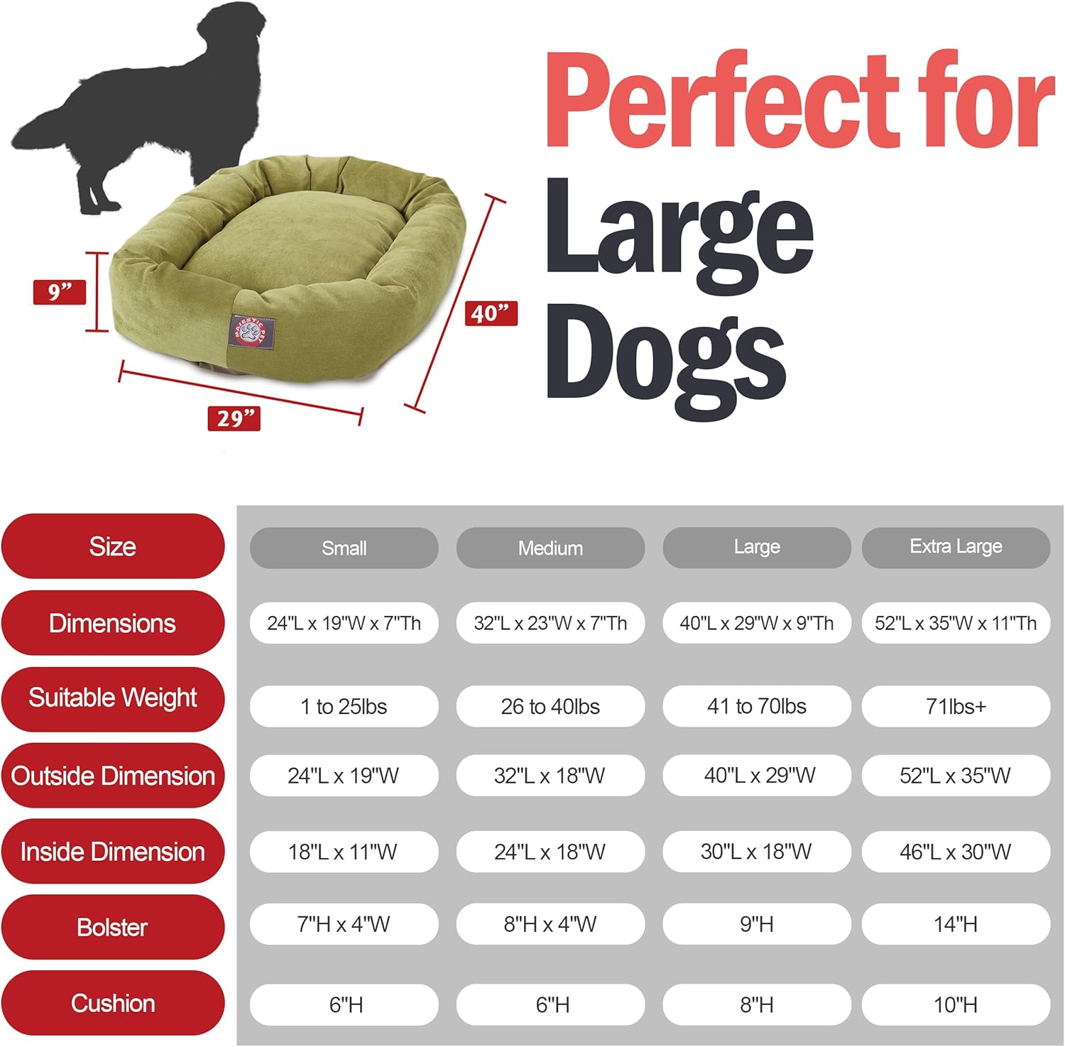 Majestic Pet 40 Inch Micro Velvet Calming Dog Bed Washable 40x29x9 (inch) – Cozy Soft Round Donut Dog Bed with Spine for Head Support - Pet Bed Large – Apple (2025) - Pet Explorer