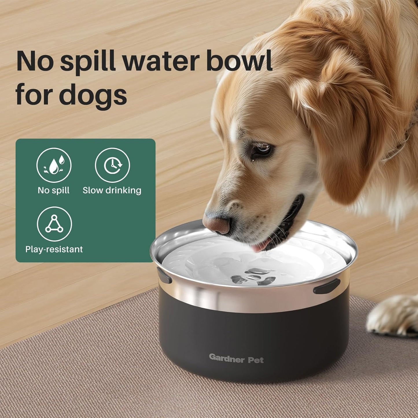 Gardner Pet Dog Bowls 1 Gallon (3.85L) Stainless Steel No Spill Dog Water Bowl, Slow Water Feeder Metal Bowls, Spill Proof Water Dispenser for Large Dogs, Promotes Healthy Hydration(Black) - Pet Explorer