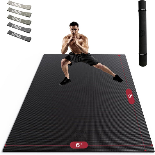 HAPBEAR Extra Large Exercise Mat-7'x5'/6'x8'/6'x9'/6'x10'/6'x12'x8mm(1/3 inch),Non-Slip, Ultra Durable, Thick Workout Mats for Home Gym Flooring Cardio, Yoga Mats for Fitness, High-Density Exercise Mat, Shoes-Friendly