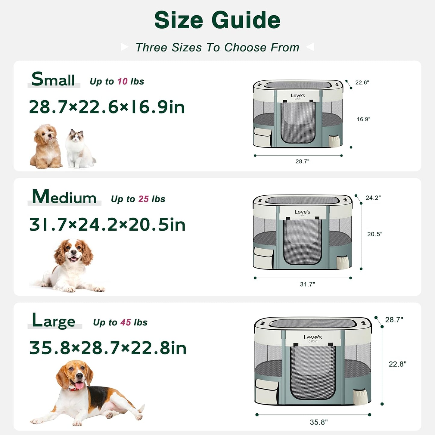Love's cabin Pet Puppy Dog Playpen, Small Dog Tent Crates Cage Indoor/Outdoor, Portable Exercise Playpen for Cat, Foldable Pop Up Dog Kennel Playpen with Carring Case (S, Gray Green) - Pet Explorer
