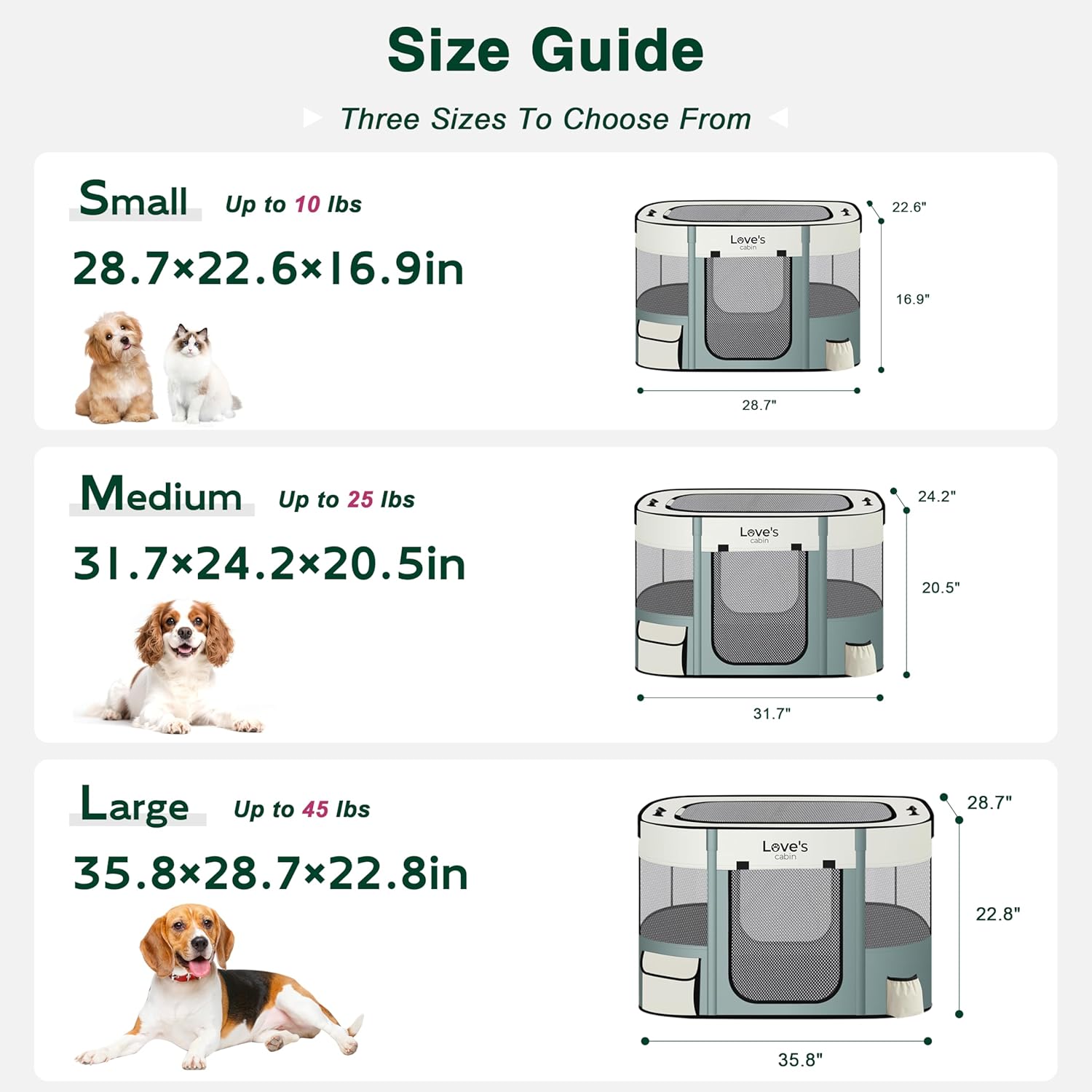 Love's cabin Pet Puppy Dog Playpen, Small Dog Tent Crates Cage Indoor/Outdoor, Portable Exercise Playpen for Cat, Foldable Pop Up Dog Kennel Playpen with Carring Case (S, Gray Green) - Pet Explorer
