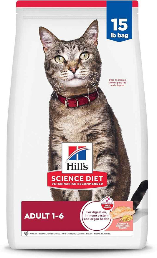 Hill's Science Diet Adult 1-6 Dry Cat Food, Salmon & Brown Rice, 15 lb. Bag